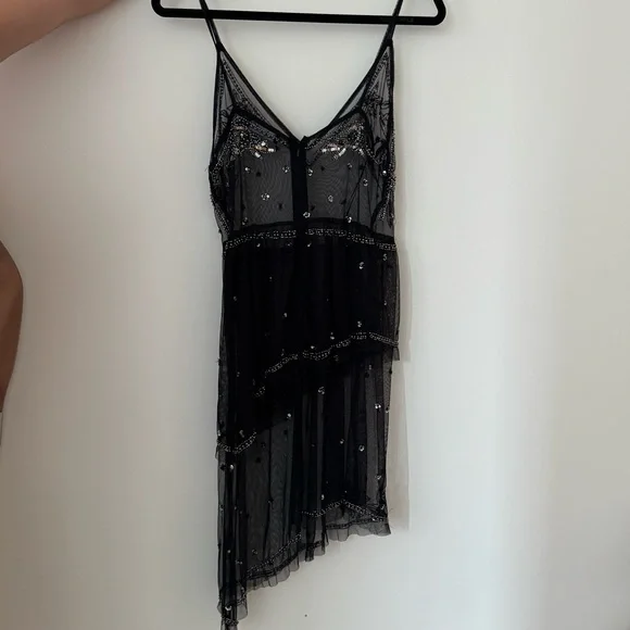 Bershka Black Sheer Dress with Embellishments - Picture 3 of 4